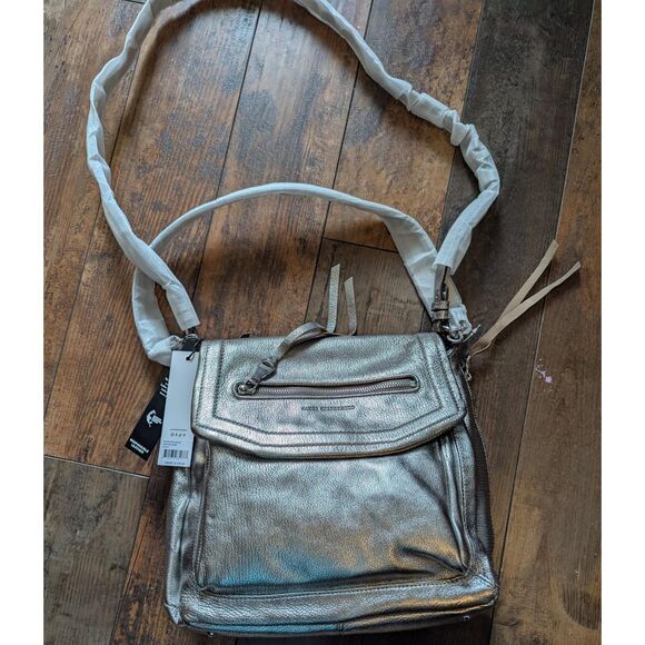 New Aimee Kestenberg 5th Ave Convertible Shoulder Bag Pewter Pebble Leather NWT